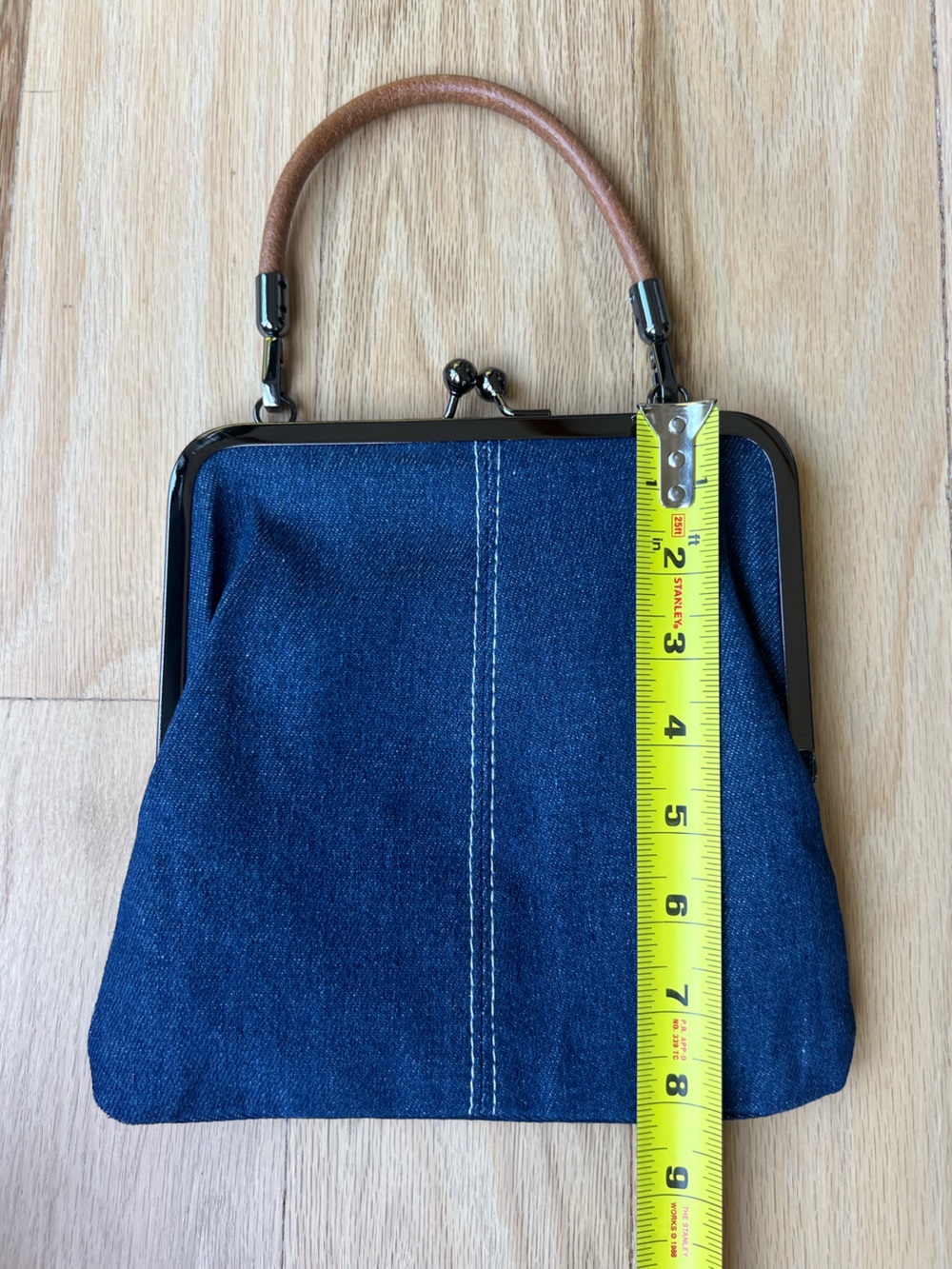 Denim Blue Kiss Lock Frame Handbag Crossbody Shoulder Bag Detachable Straps - Picture 9 of 10